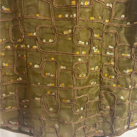 90’s VTG Satin Sequin Semi Sheer Textured Brown Gold Women’s Button Down Size M - Picture 14 of 14